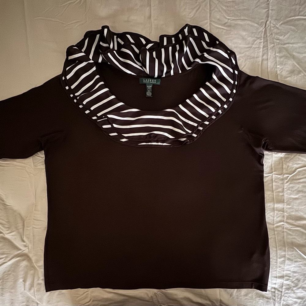 Ralph Lauren Dark Brown Top with Subtle Stripes